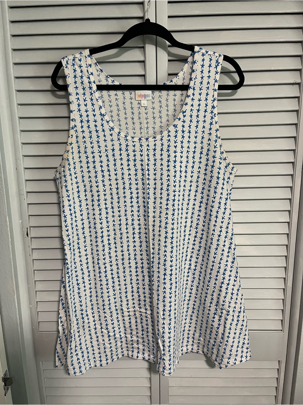 LuLaRoe White Tank Top with Blue Star Stripe Print